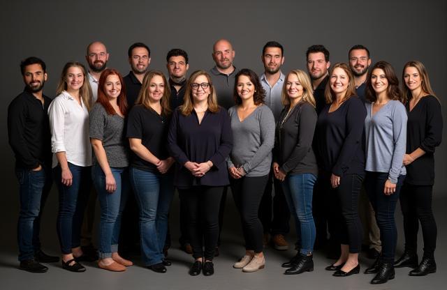 Team photo of Arabian Light Photography staff in their studio